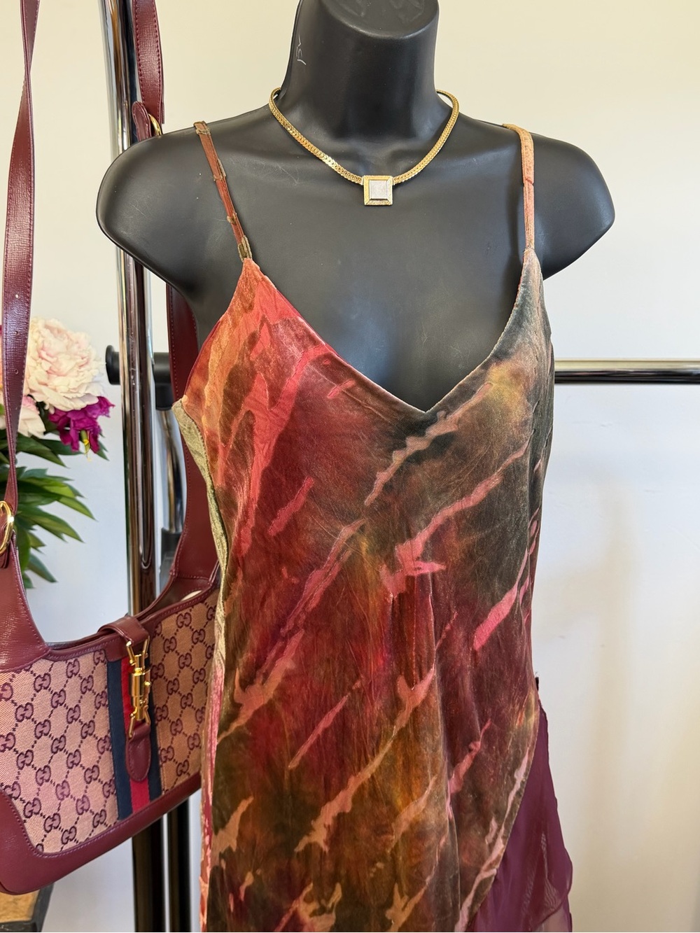 Jeff Gallano Paris Burgundy Velvet Burnout Layered Evening Gown Dress FR 42 - Picture 2 of 10